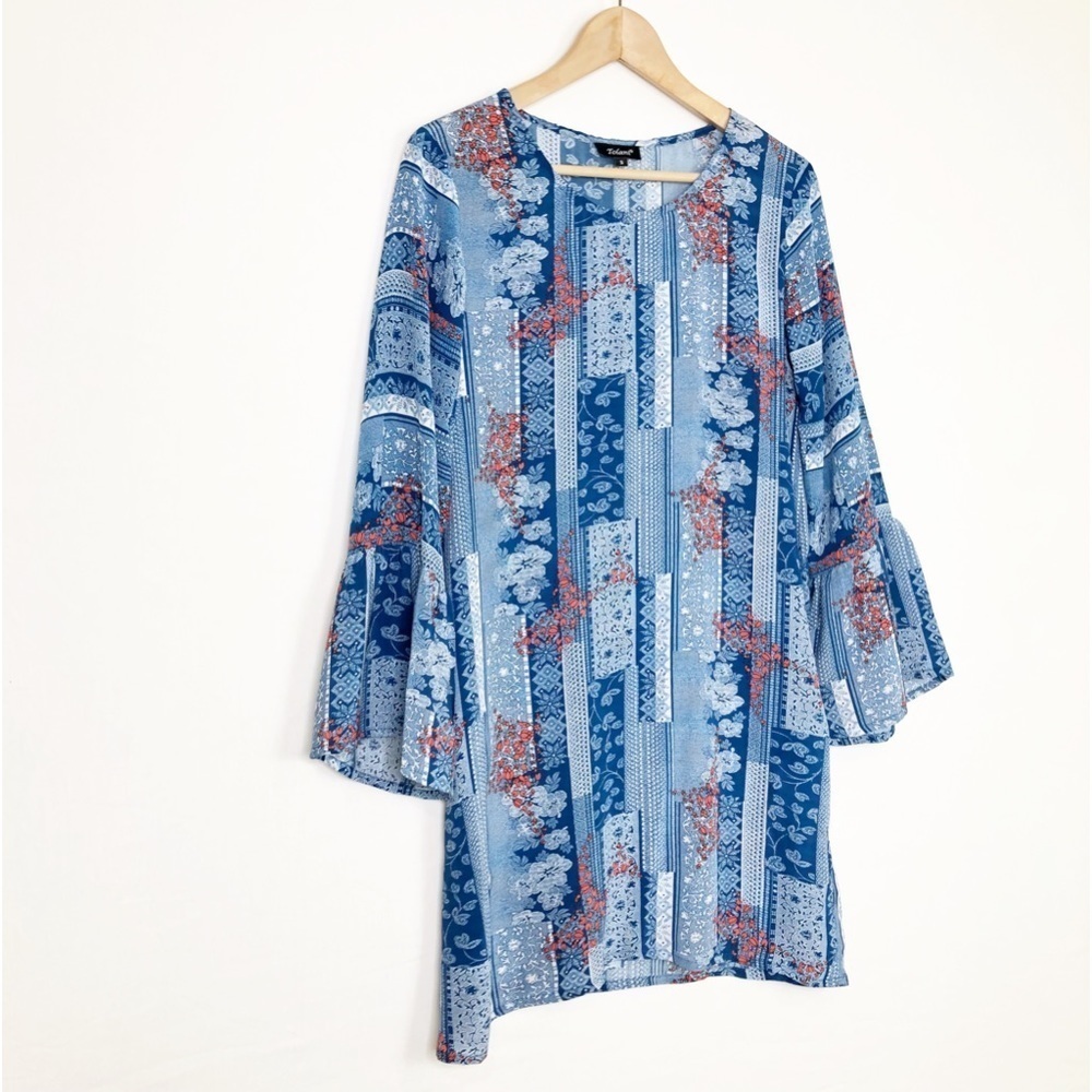 Tolani Blue floral, silk, BoHo mini dress - Picture 7 of 10